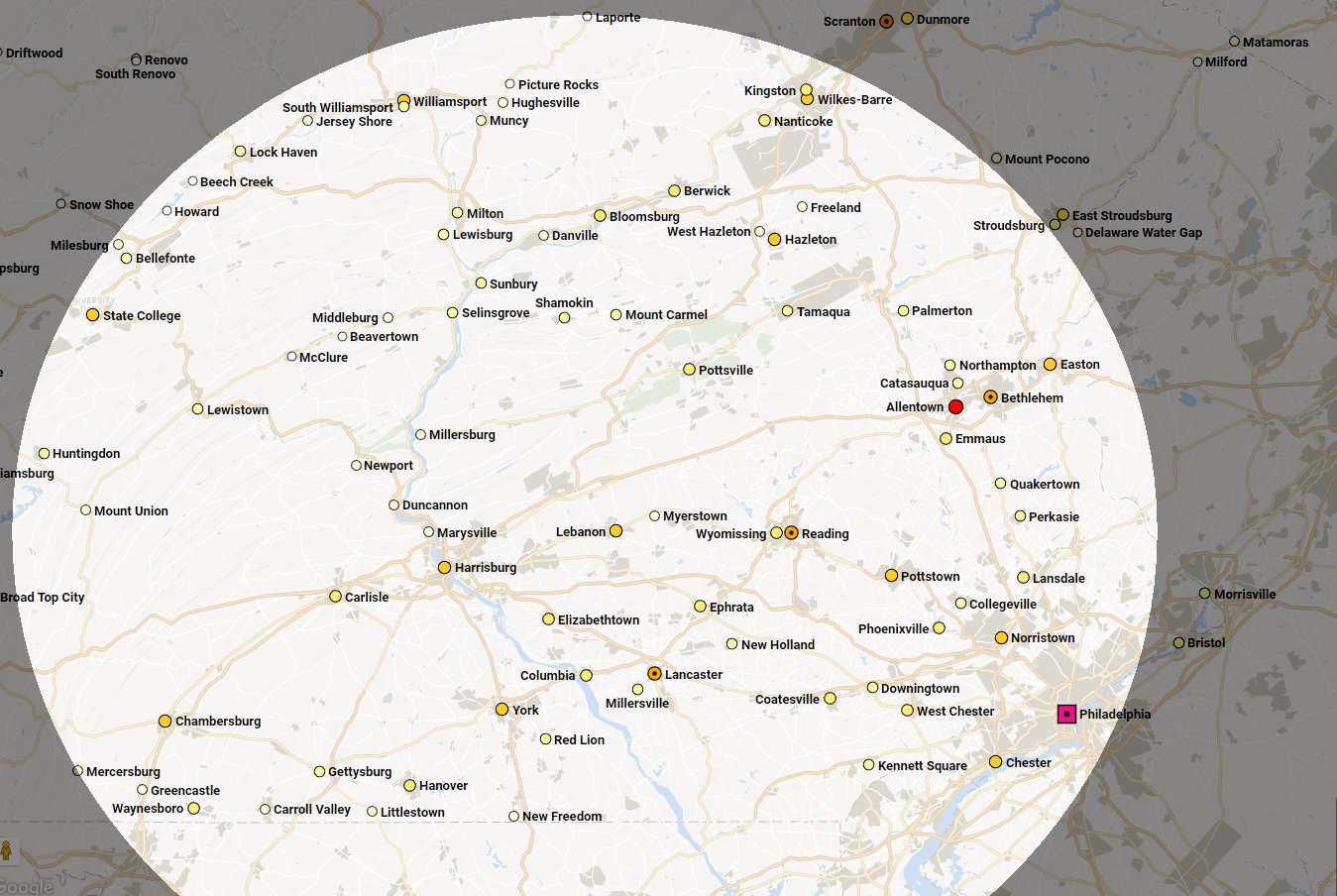 Coverage area for KIT Communications in Pennsylvania